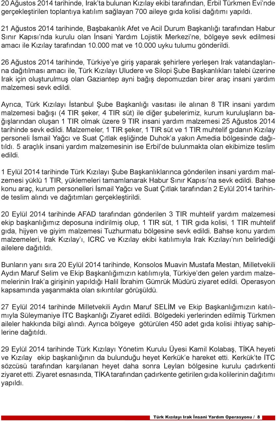 tarafından 10.000 mat ve 10.000 uyku tulumu gönderildi.