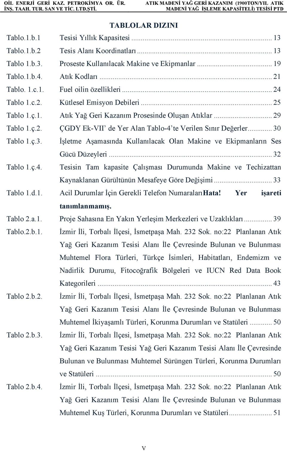 .. 30 Tablo 1.ç.3. İşletme Aşamasında Kullanılacak Olan Makine ve Ekipmanların Ses Gücü Düzeyleri... 32 Tablo 1.ç.4.