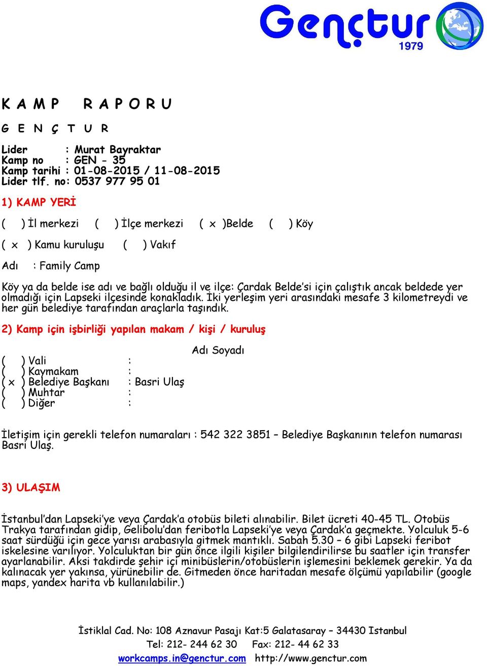 için çalıştık ancak beldede yer olmadığı için Lapseki ilçesinde konakladık. İki yerleşim yeri arasındaki mesafe 3 kilometreydi ve her gün belediye tarafından araçlarla taşındık.