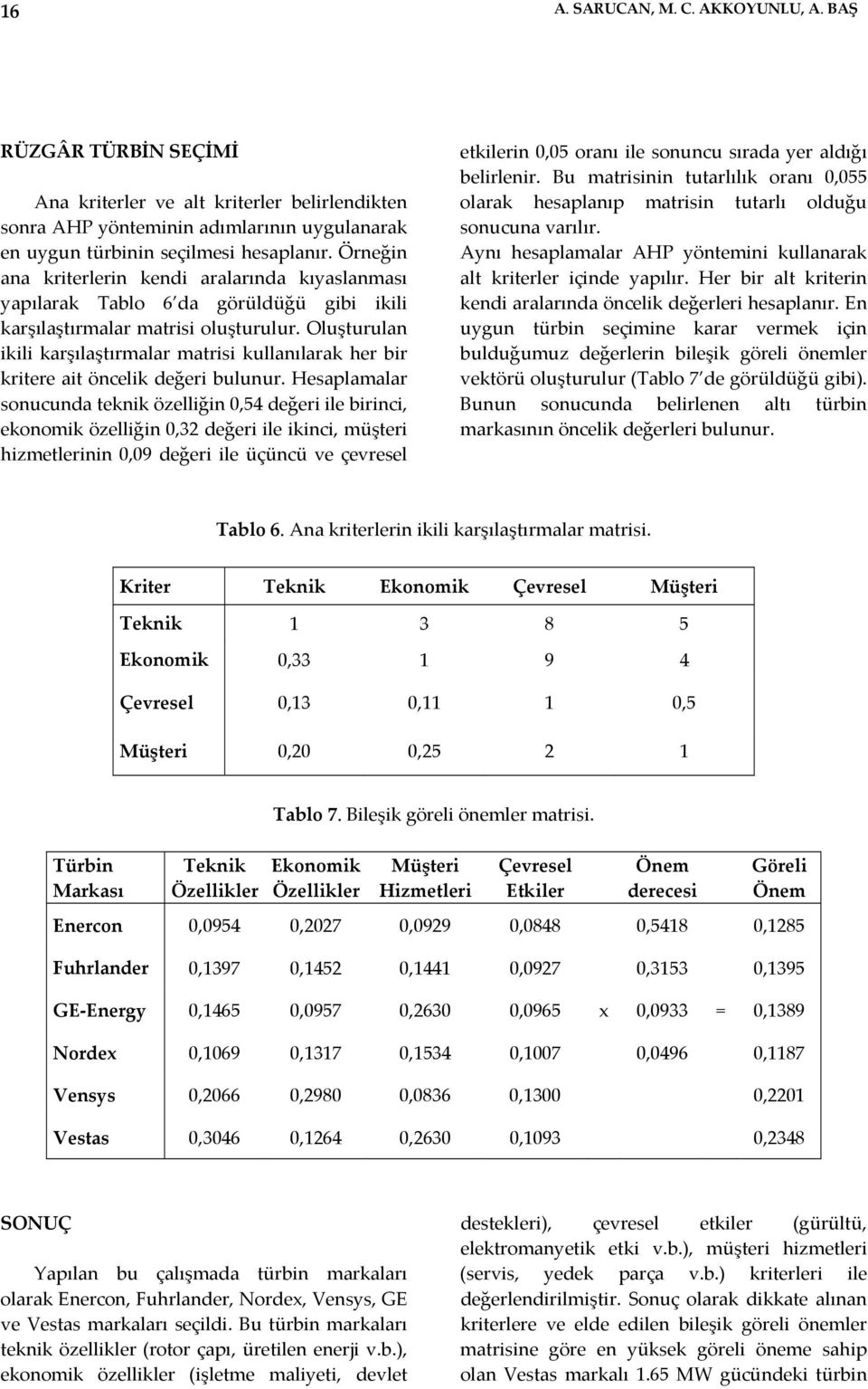 Oluşturulan ikili karşılaştırmalar matrisi kullanılarak her bir kritere ait öncelik değeri bulunur.