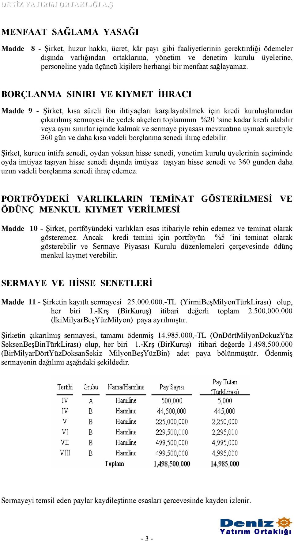 BORÇLANMA SINIRI VE KIYMET İHRACI Madde 9 - Şirket, kısa süreli fon ihtiyaçları karşılayabilmek için kredi kuruluşlarından çıkarılmış sermayesi ile yedek akçeleri toplamının %20 sine kadar kredi