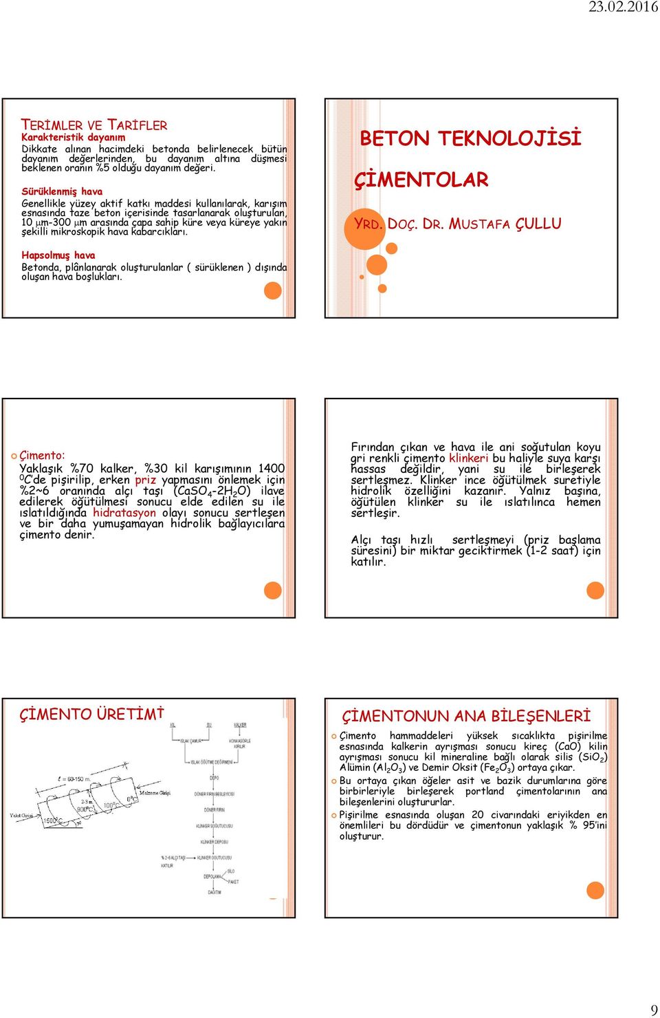 mikroskopik hava kabarcıkları. BETON TEKNOLOJİSİ ÇİMENTOLAR YRD. DOÇ. DR. MUSTAFA ÇULLU Hapsolmuş hava Betonda, plânlanarak oluşturulanlar ( sürüklenen ) dışında oluşan hava boşlukları.