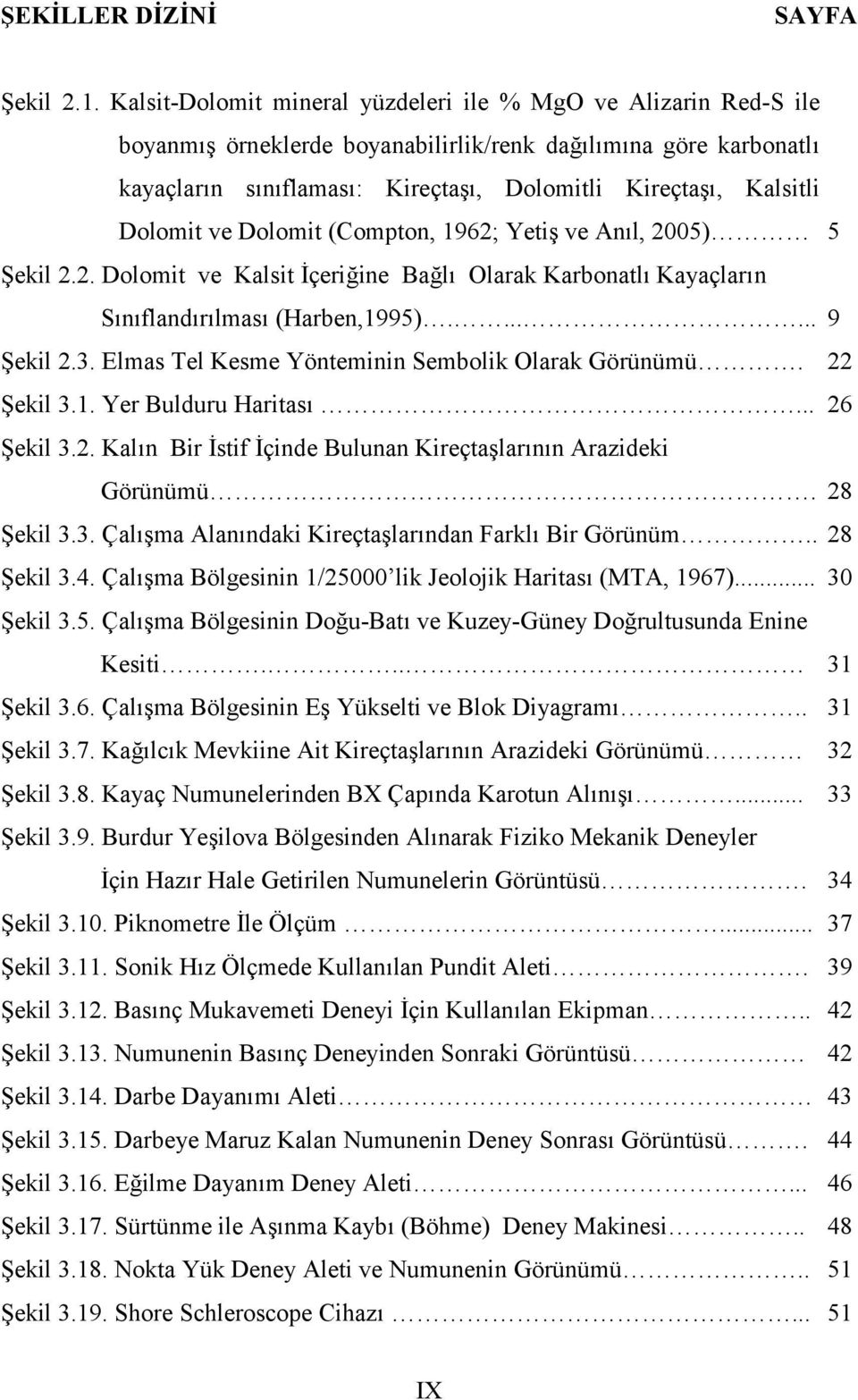 Dolomit ve Dolomit (Compton, 1962; Yetiş ve Anıl, 2005) 5 Şekil 2.2. Dolomit ve Kalsit İçeriğine Bağlı Olarak Karbonatlı Kayaçların Sınıflandırılması (Harben,1995)....... 9 Şekil 2.3.