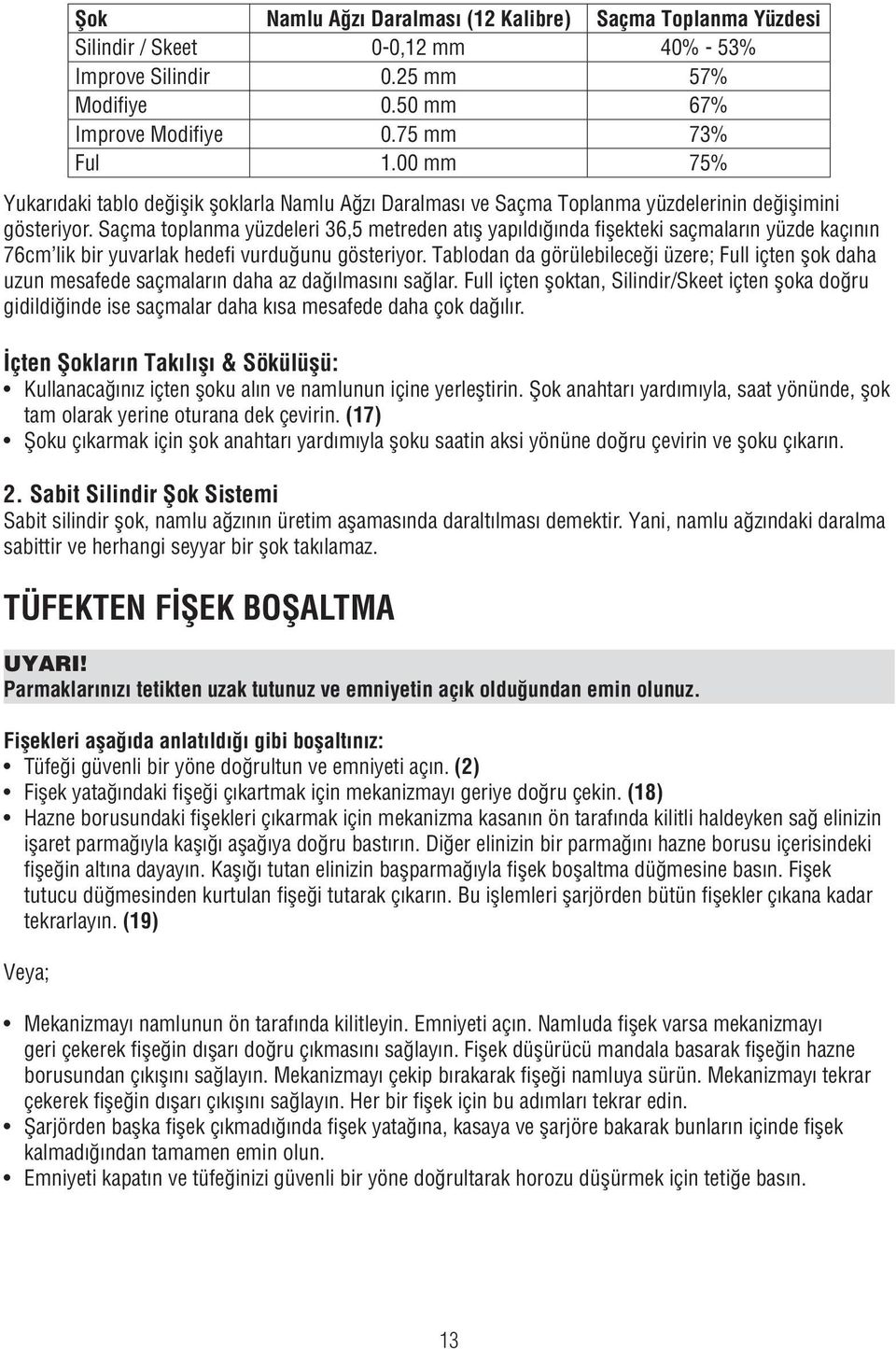 Saçma toplanma yüzdeleri 36,5 metreden atış yapıldığında fişekteki saçmaların yüzde kaçının 76cm lik bir yuvarlak hedefi vurduğunu gösteriyor.