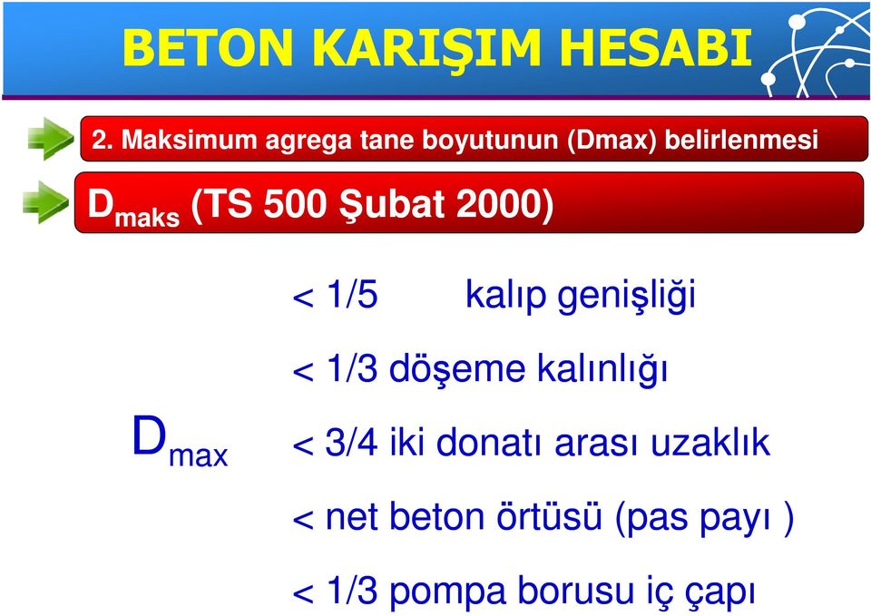 (TS 500 Şubat 2000) < 1/5 kalıp genişliği < 1/3 döşeme