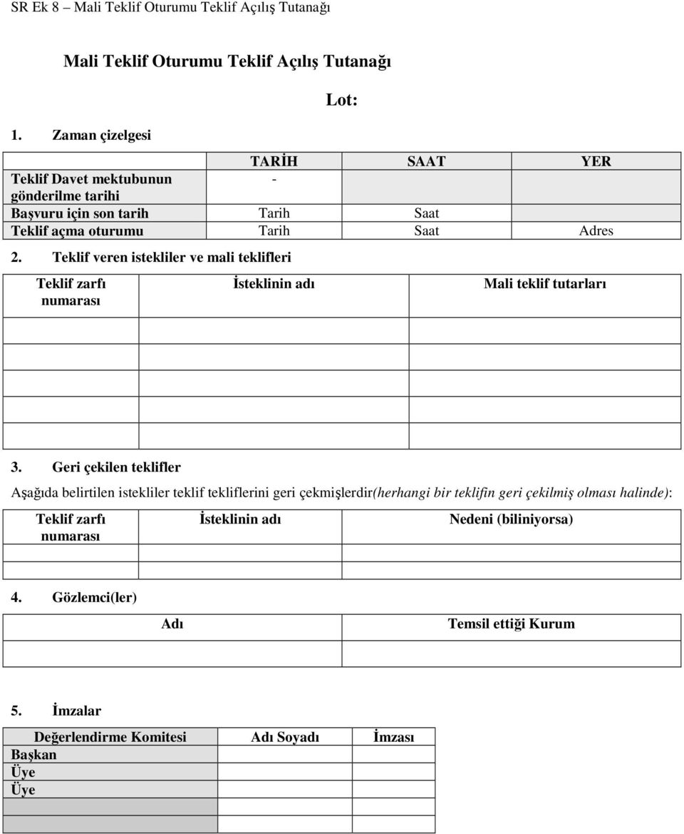 Teklif veren istekliler ve mali teklifleri Teklif zarfı numarası İsteklinin adı Mali teklif tutarları.