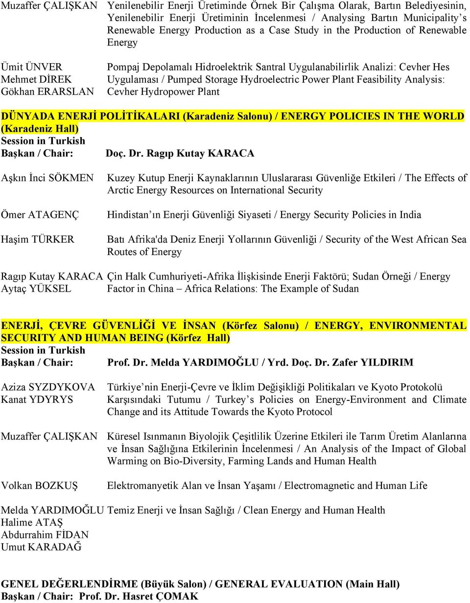 Pumped Storage Hydroelectric Power Plant Feasibility Analysis: Cevher Hydropower Plant DÜNYADA ENERJİ POLİTİKALARI (Karadeniz Salonu) / ENERGY POLICIES IN THE WORLD (Karadeniz Hall) Başkan / Chair: