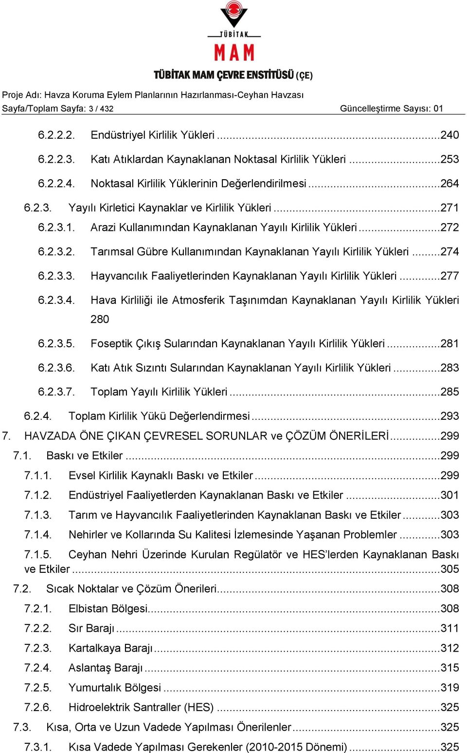 .. 274 6.2.3.3. Hayvancılık Faaliyetlerinden Kaynaklanan Yayılı Kirlilik Yükleri... 277 6.2.3.4. Hava Kirliliği ile Atmosferik TaĢınımdan Kaynaklanan Yayılı Kirlilik Yükleri 280 6.2.3.5.