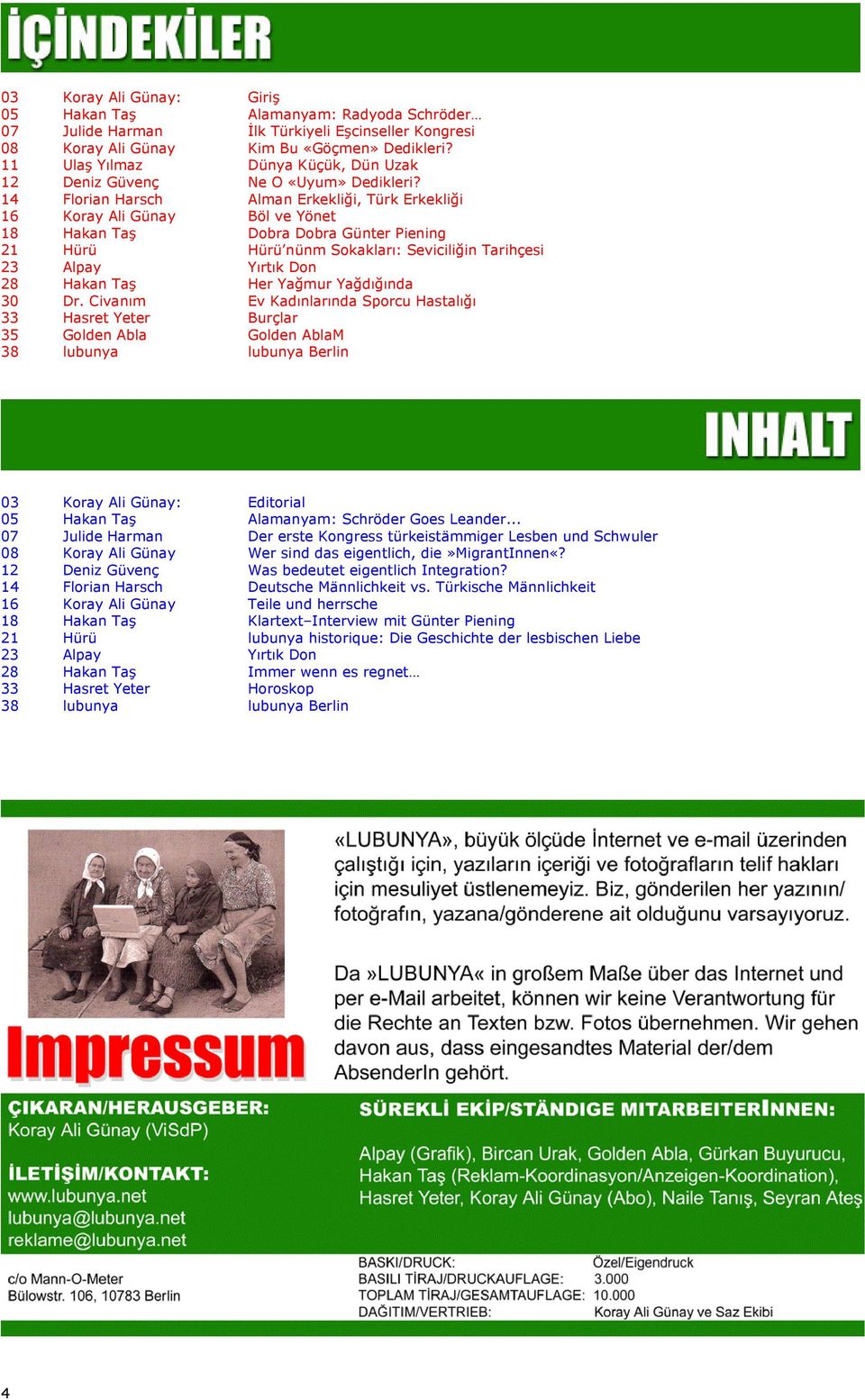 14 Florian Harsch Alman Erkekliği, Türk Erkekliği 16 Koray Ali Günay Böl ve Yönet 18 Hakan Taş Dobra Dobra Günter Piening 21 Hürü Hürü nünm Sokakları: Seviciliğin Tarihçesi 23 Alpay Yırtık Don 28