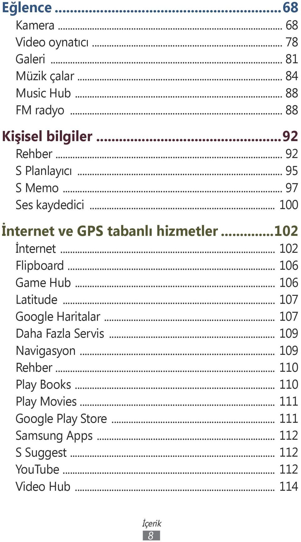 .. 102 Flipboard... 106 Game Hub... 106 Latitude... 107 Google Haritalar... 107 Daha Fazla Servis... 109 Navigasyon... 109 Rehber.