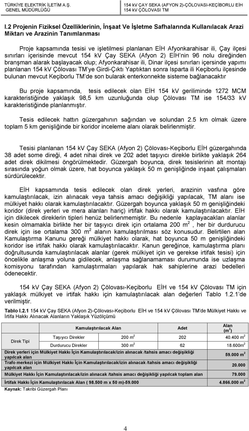 Çölovası TM ye Girdi-Çıktı Yaptıktan sonra Isparta ili Keçiborlu ilçesinde bulunan mevcut Keçiborlu TM de son bularak enterkonnekte sisteme bağlanacaktır Bu proje kapsamında, tesis edilecek olan EİH