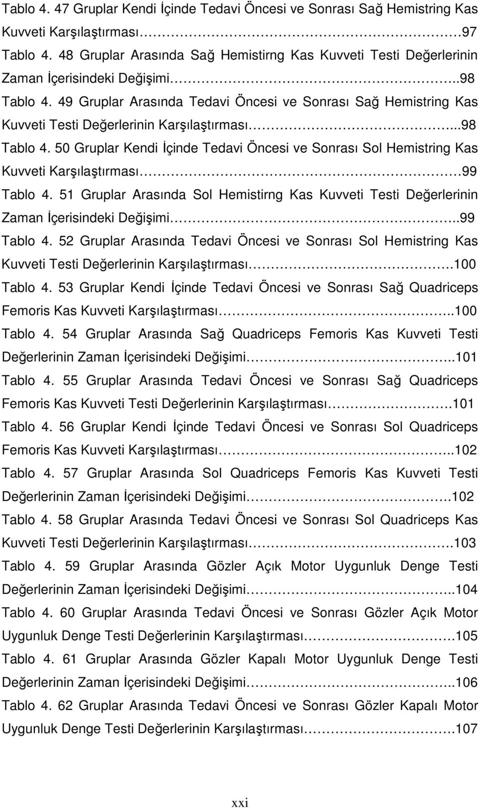 49 Gruplar Arasında Tedavi Öncesi ve Sonrası Sağ Hemistring Kas Kuvveti Testi Değerlerinin Karşılaştırması...98 Tablo 4.