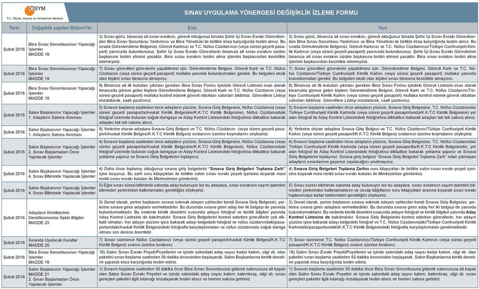 Adayların Salona Alınması Salon Başkanının Yapacağı İşlemler 2. Sınav Başlamadan Önce Yapılacak İşlemler Salon Başkanının Yapacağı İşlemler 4.