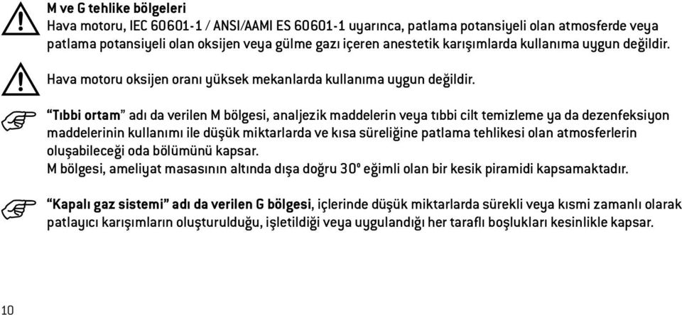 Tıbbi ortam adı da verilen M bölgesi, analjezik maddelerin veya tıbbi cilt temizleme ya da dezenfeksiyon maddelerinin kullanımı ile düşük miktarlarda ve kısa süreliğine patlama tehlikesi olan