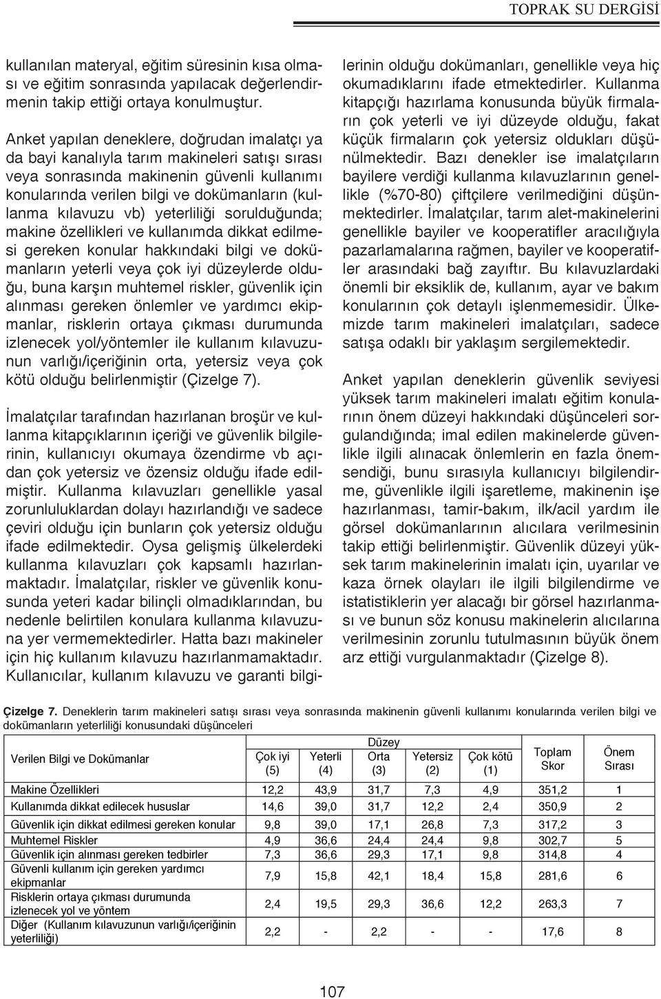 vb) yeterliliği sorulduğunda; makine özellikleri ve kullanımda dikkat edilmesi gereken konular hakkındaki bilgi ve dokümanların yeterli veya çok iyi düzeylerde olduğu, buna karşın muhtemel riskler,