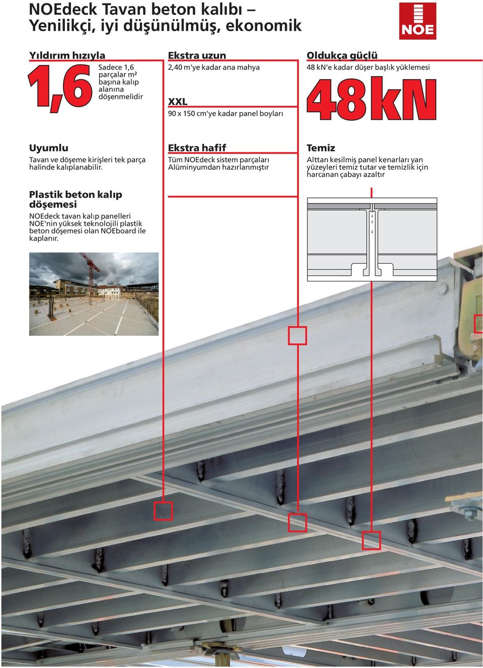 alanına döşenmelidir 90 x 150 cm'ye kadar panel boyları Uyumlu Ekstra hafif Temiz Tavan ve döşeme kirişleri tek parça halinde kalıplanabilir.