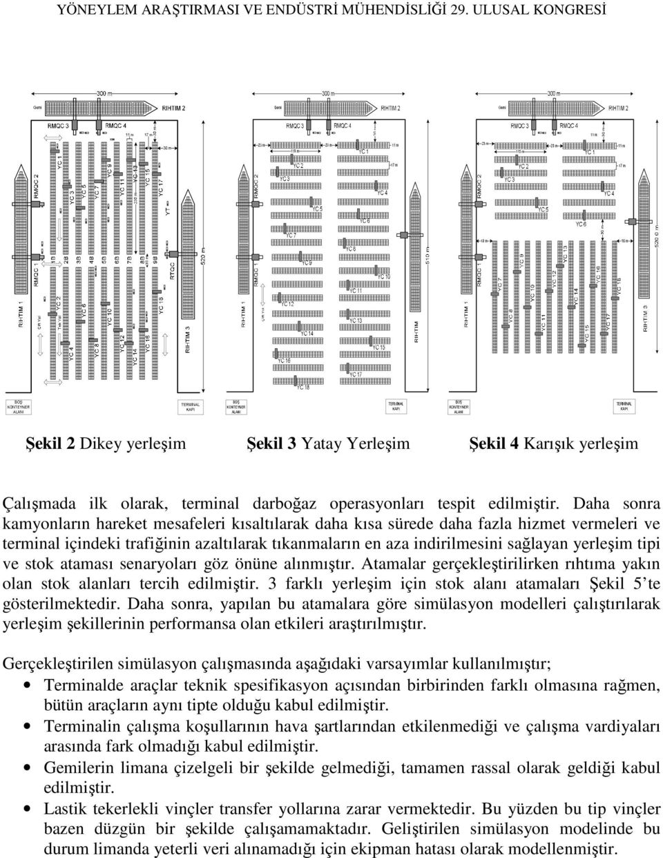 ataması senaryoları göz önüne alınmıştır. Atamalar gerçekleştirilirken rıhtıma yakın olan stok alanları tercih edilmiştir. 3 farklı için stok alanı atamaları Şekil 5 te gösterilmektedir.