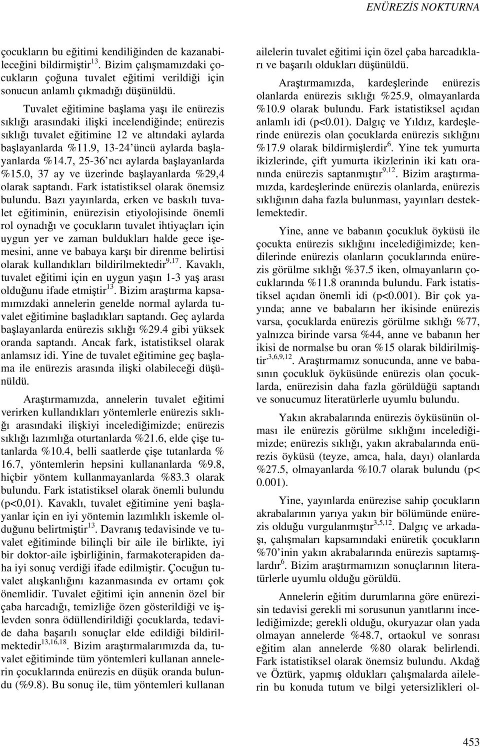 , -6 ncı aylarda başlayanlarda %.0, ay ve üzerinde başlayanlarda %9,4 olarak saptandı. Fark istatistiksel olarak önemsiz bulundu.