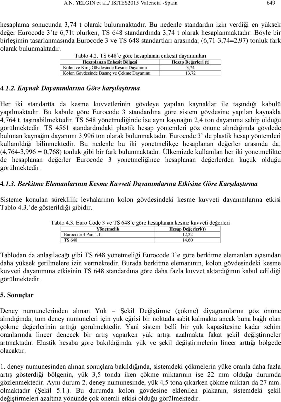 Böyle bir birleşimin tasarlanmasında Eurocode 3 ve TS 648 standartları arasında; (6,71-3,74=2,