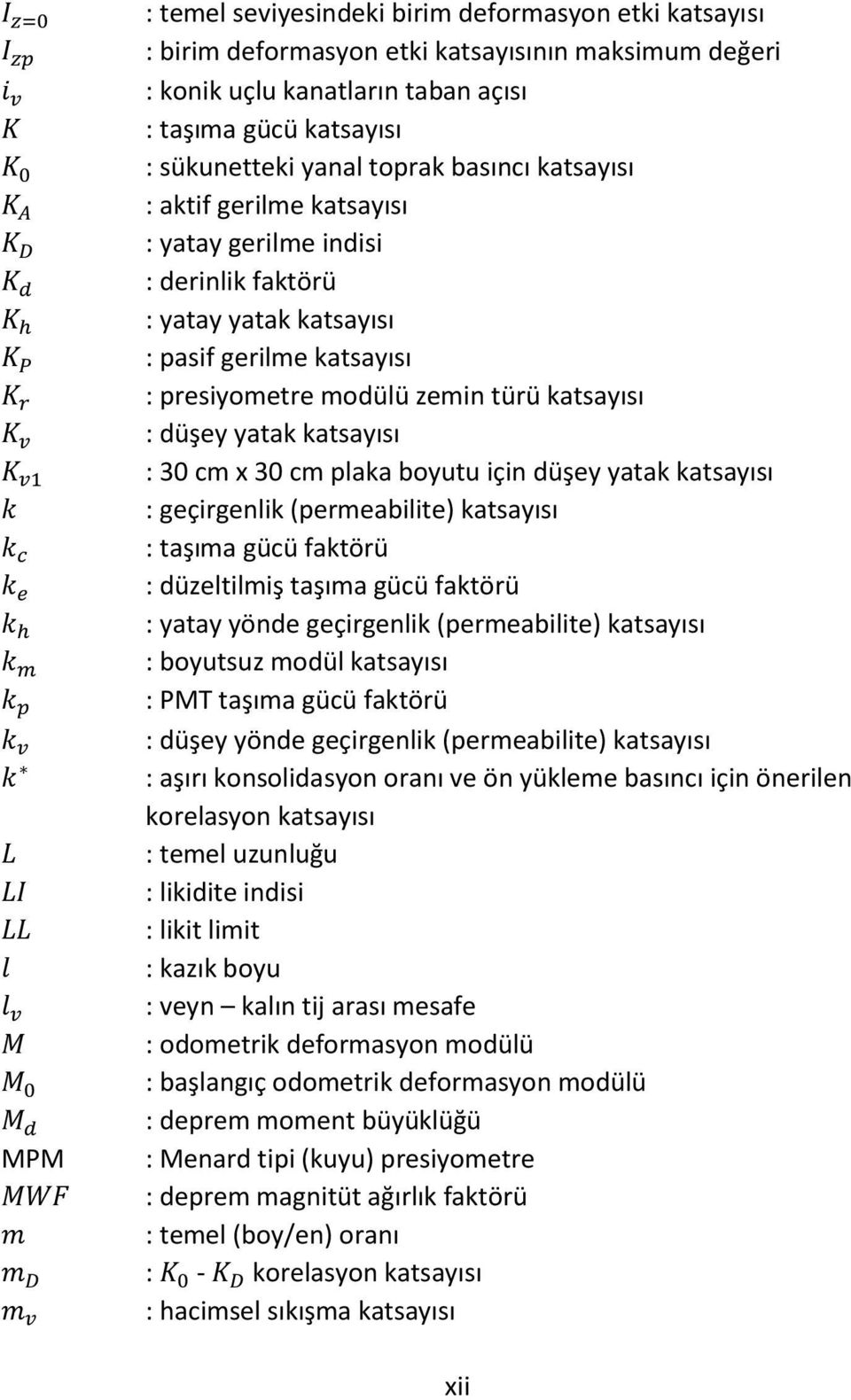 faktörü : yatay yatak katsayısı : pasif gerilme katsayısı : presiyometre modülü zemin türü katsayısı : düşey yatak katsayısı : 30 cm x 30 cm plaka boyutu için düşey yatak katsayısı : geçirgenlik