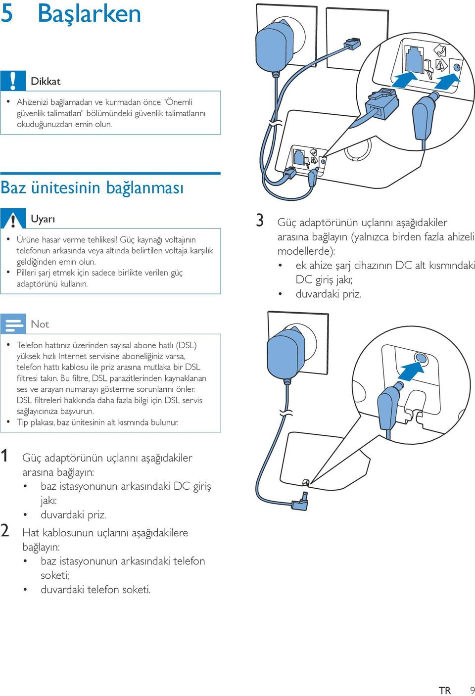 Pilleri şarj etmek için sadece birlikte verilen güç adaptörünü kullanın.