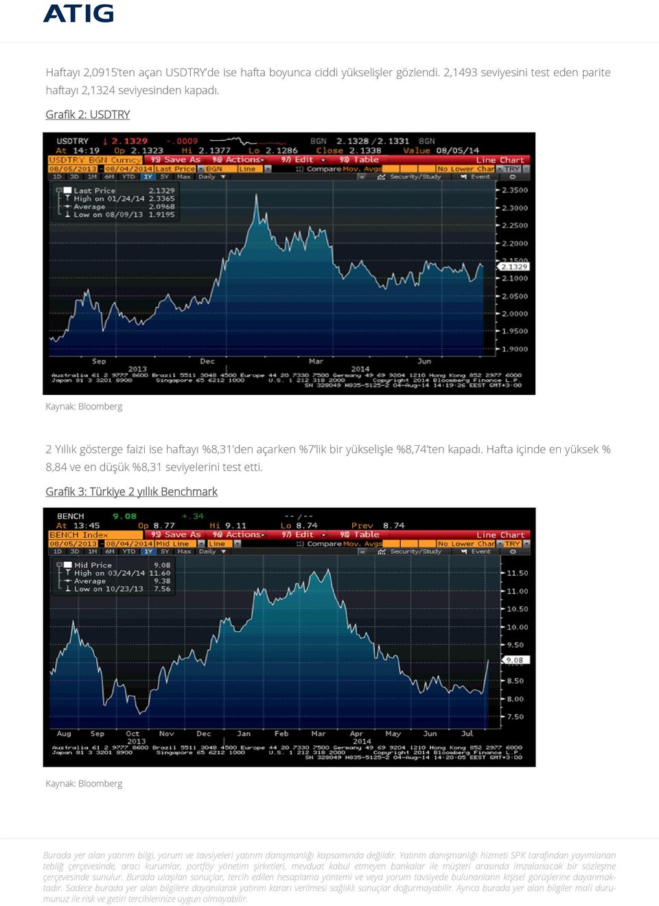 Grafik 2: USDTRY 2 Yıllık gösterge faizi ise haftayı %8,31 den açarken %7 lik bir yükselişle