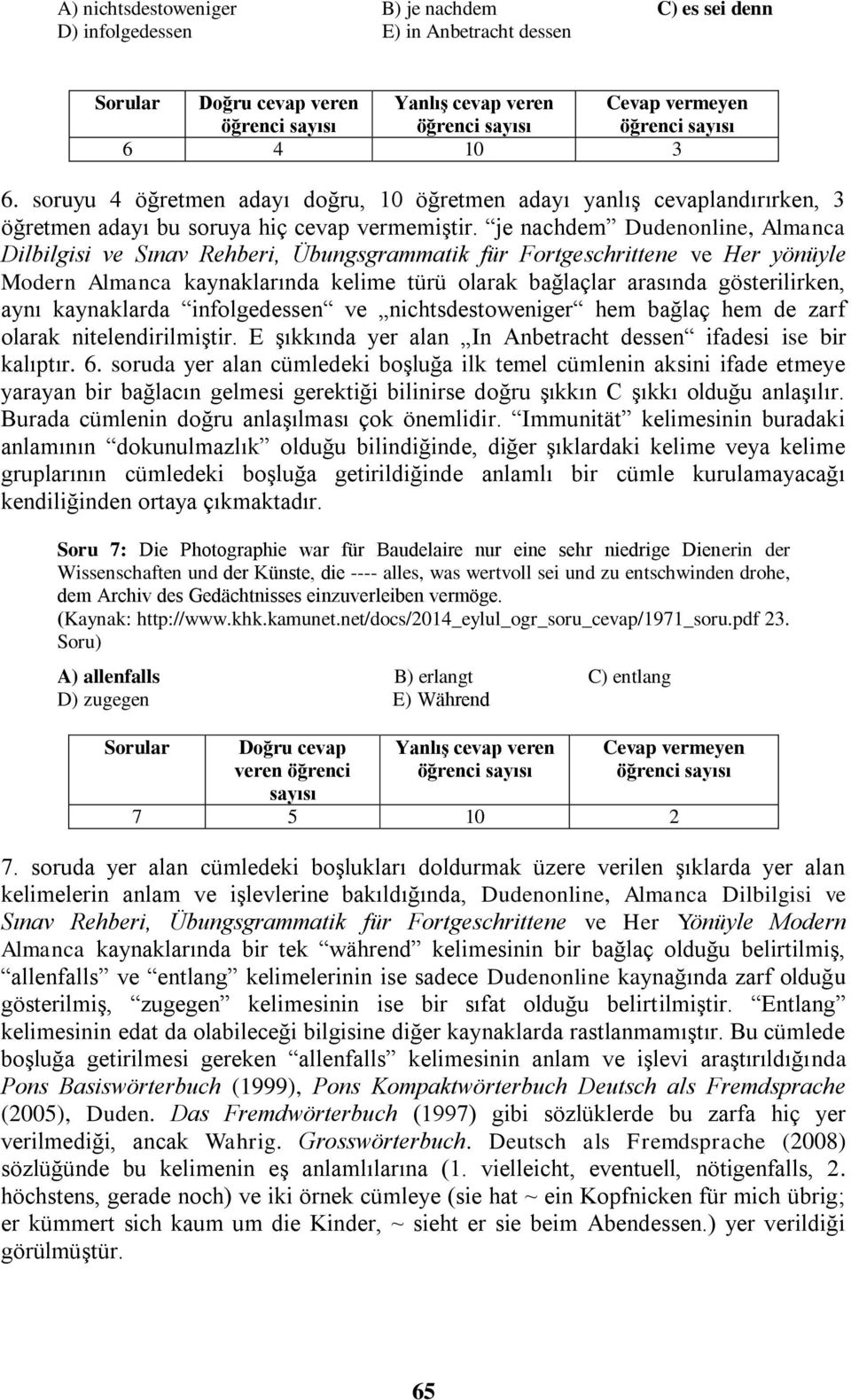 je nachdem Dudenonline, Almanca Dilbilgisi ve Sınav Rehberi, Übungsgrammatik für Fortgeschrittene ve Her yönüyle Modern Almanca kaynaklarında kelime türü olarak bağlaçlar arasında gösterilirken, aynı