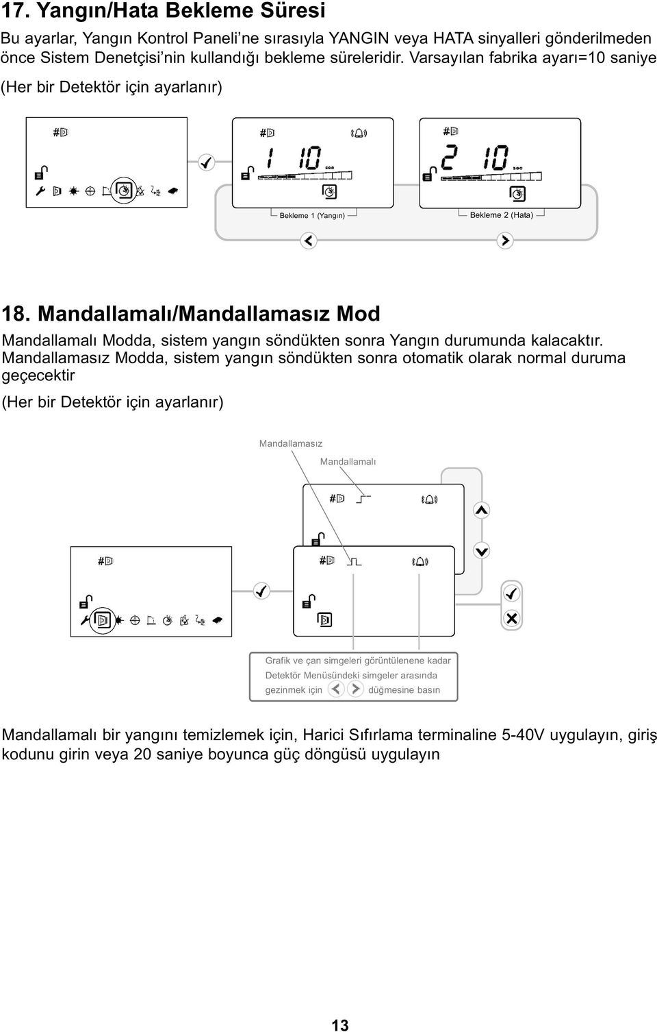 Mandallamalı/Mandallamasız Mod Mandallamalı Modda, sistem yangın söndükten sonra Yangın durumunda kalacaktır.