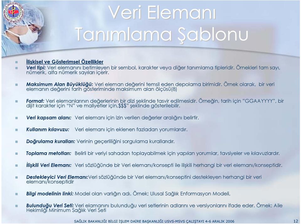 Örnek olarak, bir veri elemanın n değerini erini tarih gösteriminde g maksimum alan ölçüsü(8) Format: Veri elemanlarının n değerlerinin erlerinin bir dizi şeklinde tasvir edilmesidir.