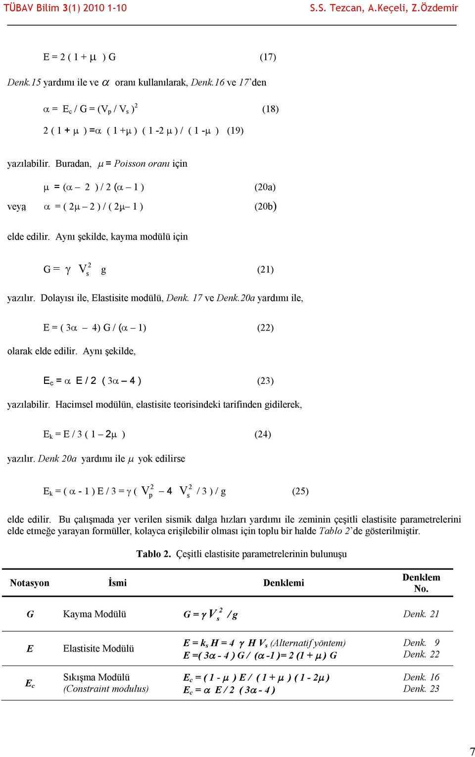 0a yardımı ile, E = ( 3 4) G / ( 1) () olarak elde edilir. Aynı şekilde, E c = E / ( 3 4 ) (3) yazılabilir.