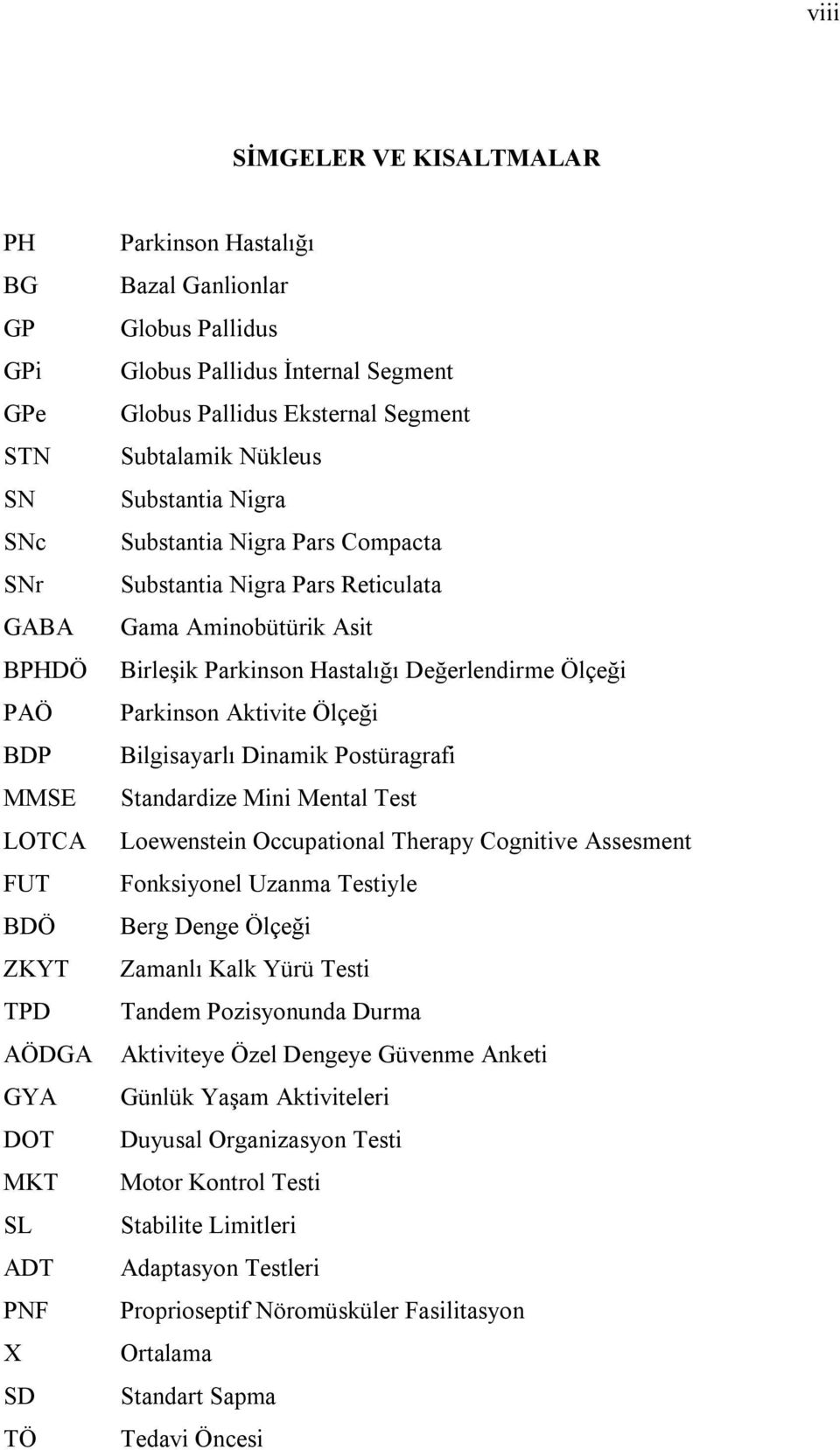 Parkinson Hastalığı Değerlendirme Ölçeği Parkinson Aktivite Ölçeği Bilgisayarlı Dinamik Postüragrafi Standardize Mini Mental Test Loewenstein Occupational Therapy Cognitive Assesment Fonksiyonel