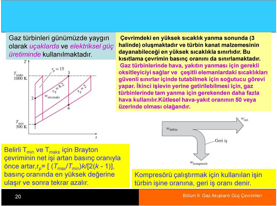 Bu kısıtlama çevrimin basınç oranını da sınırlamaktadır.