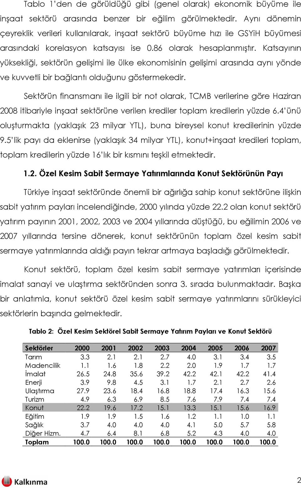 Katsayının yüksekliği, sektörün gelişimi ile ülke ekonomisinin gelişimi arasında aynı yönde ve kuvvetli bir bağlantı olduğunu göstermekedir.