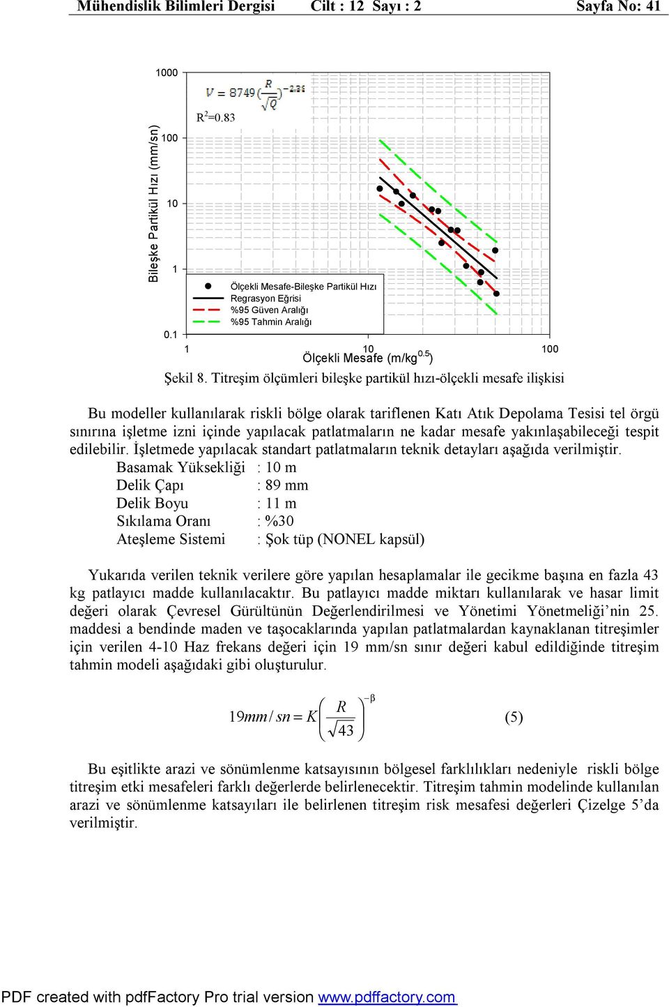 Titreşim ölçümleri bileşke partikül hızı-ölçekli mesafe ilişkisi Bu modeller kullanılarak riskli bölge olarak tariflenen Katı Atık Depolama Tesisi tel örgü sınırına işletme izni içinde yapılacak