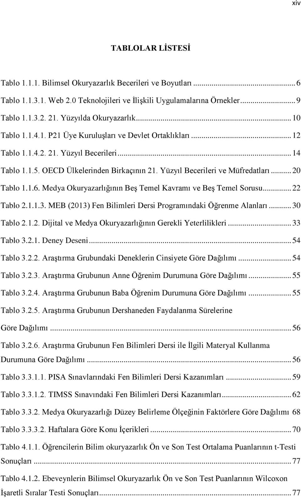 Yüzyıl Becerileri ve Müfredatları... 20 Tablo 1.1.6. Medya Okuryazarlığının BeĢ Temel Kavramı ve BeĢ Temel Sorusu... 22 Tablo 2.1.1.3. MEB (2013) Fen Bilimleri Dersi Programındaki Öğrenme Alanları.