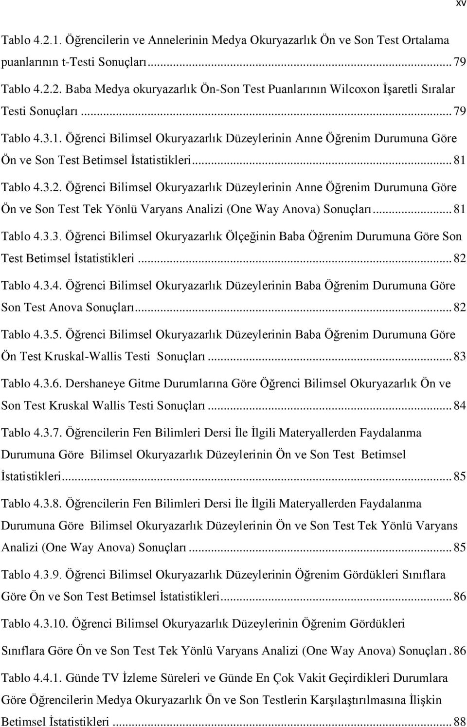 Öğrenci Bilimsel Okuryazarlık Düzeylerinin Anne Öğrenim Durumuna Göre Ön ve Son Test Tek Yönlü Varyans Analizi (One Way Anova) Sonuçları... 81 Tablo 4.3.