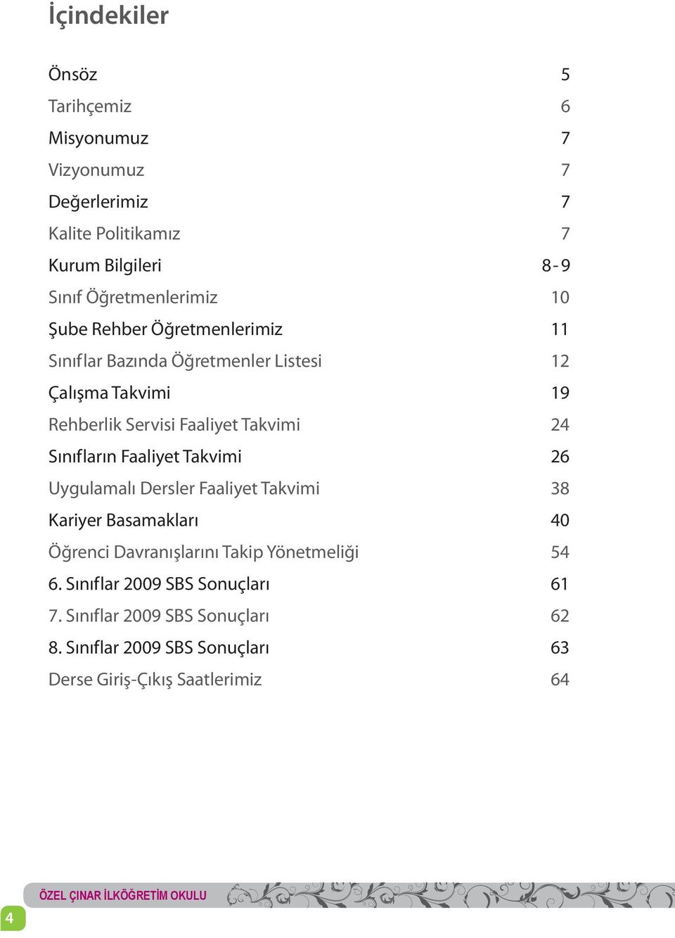 Faaliyet Takvimi 26 Uygulamalı Dersler Faaliyet Takvimi 38 Kariyer Basamakları 40 Öğrenci Davranışlarını Takip Yönetmeliği 54 6.