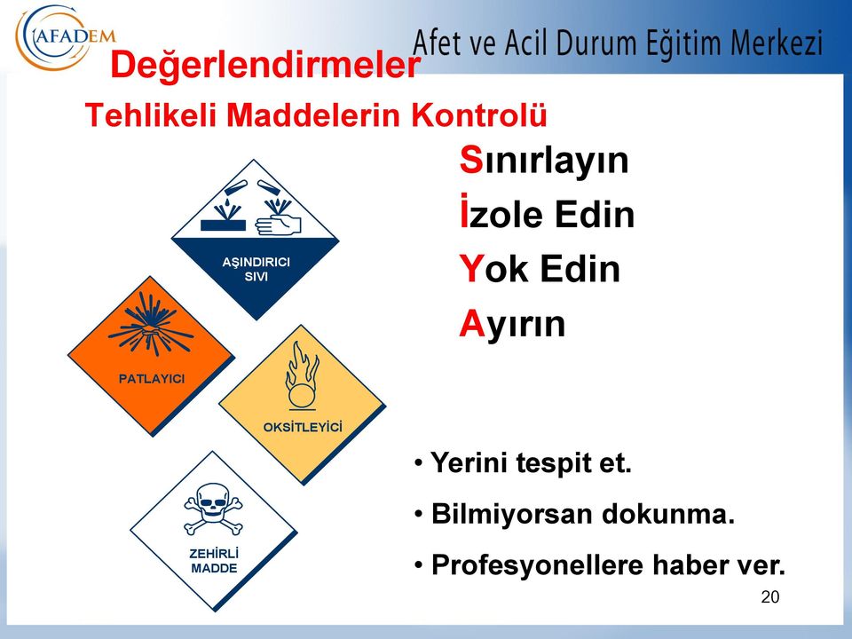 Ayırın PATLAYICI ZEHİRLİ MADDE OKSİTLEYİCİ Yerini