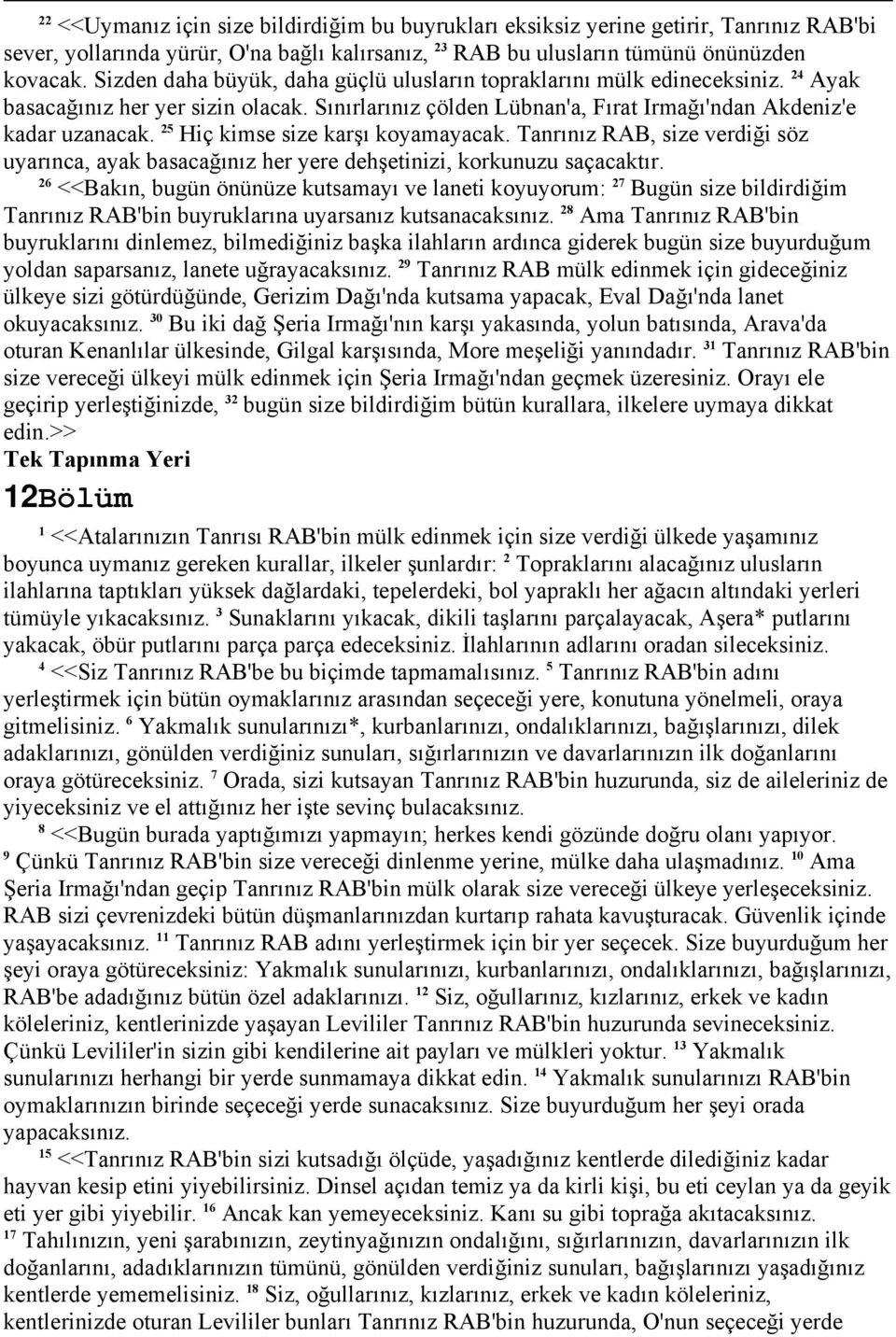 25 Hiç kimse size karşı koyamayacak. Tanrınız RAB, size verdiği söz uyarınca, ayak basacağınız her yere dehşetinizi, korkunuzu saçacaktır.