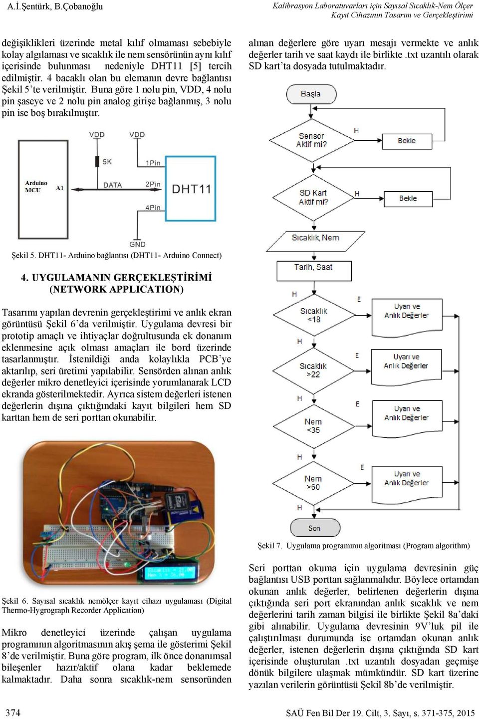 bulunması nedeniyle DHT11 [5] tercih edilmiştir. 4 bacaklı olan bu elemanın devre bağlantısı Şekil 5 te verilmiştir.