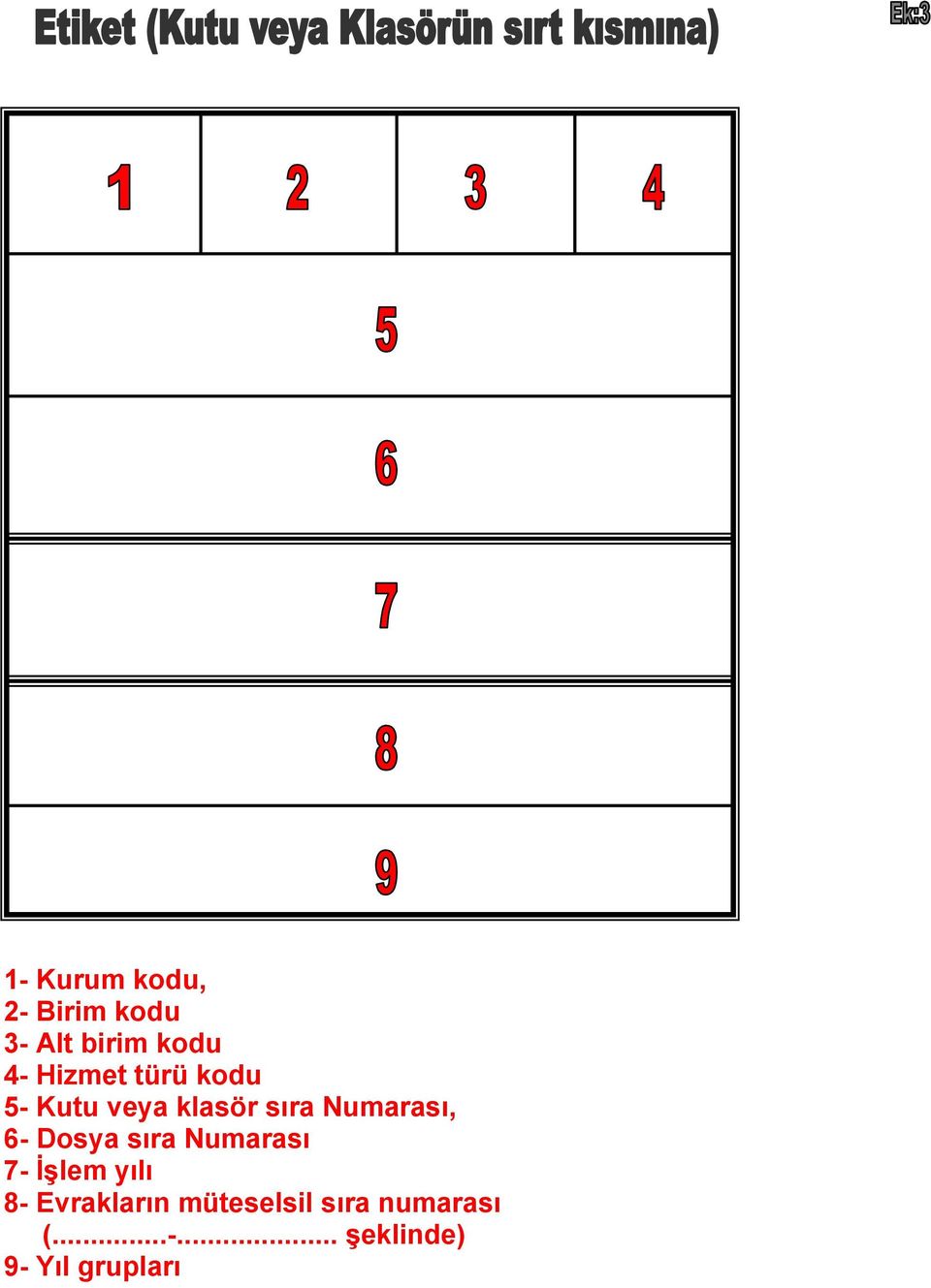 6- Dosya sıra Numarası 7- İşlem yılı 8- Evrakların