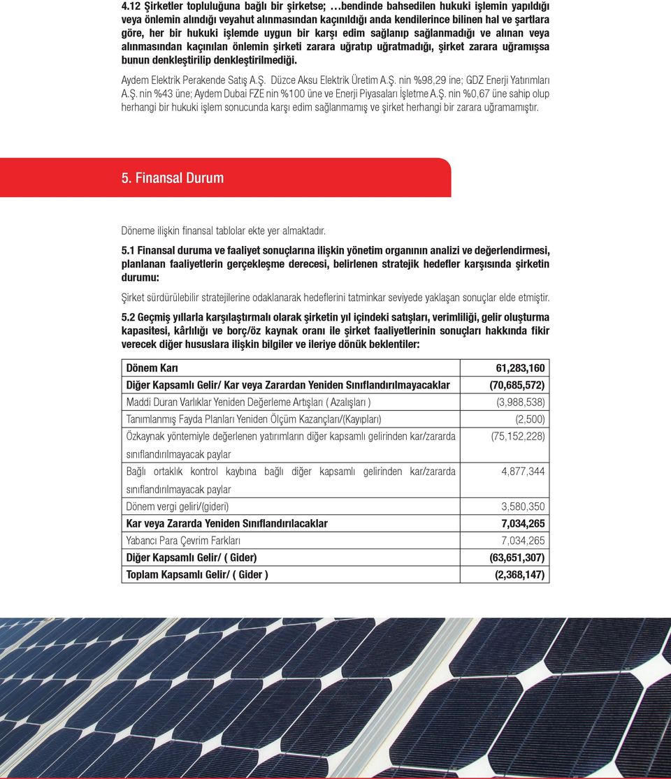 denkleştirilmediği. Aydem Elektrik Perakende Satış A.Ş. Düzce Aksu Elektrik Üretim A.Ş. nin %98,29 ine; GDZ Enerji Yatırımları A.Ş. nin %43 üne; Aydem Dubai FZE nin %100 üne ve Enerji Piyasaları İşletme A.