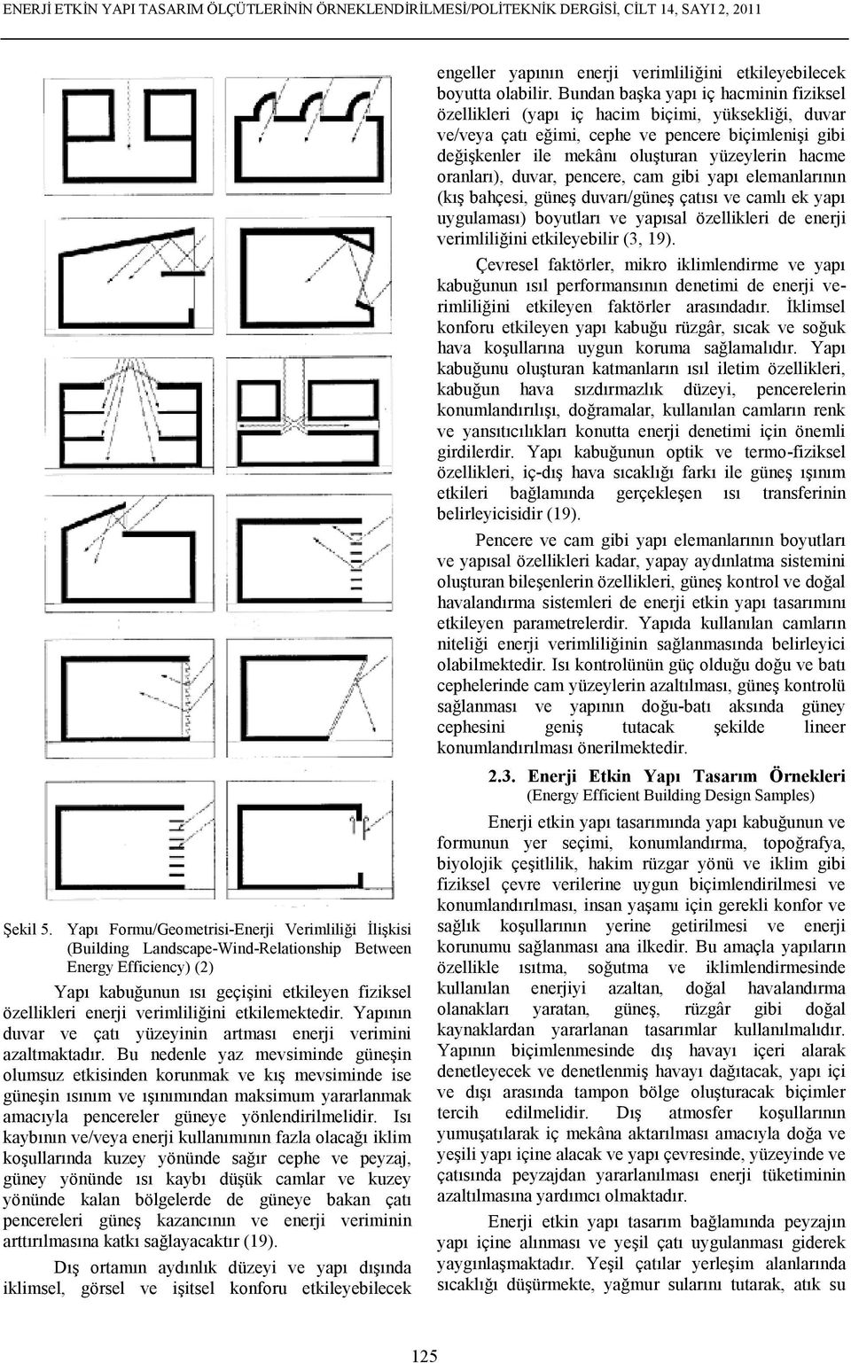 oranları), duvar, pencere, cam gibi yapı elemanlarının (kış bahçesi, güneş duvarı/güneş çatısı ve camlı ek yapı uygulaması) boyutları ve yapısal özellikleri de enerji verimliliğini etkileyebilir (3,