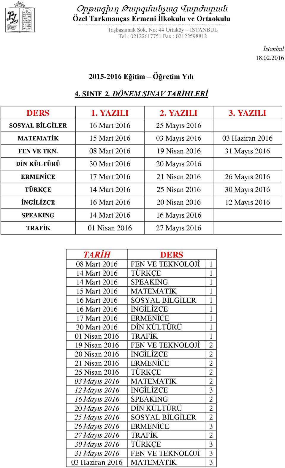 2016 20 Nisan 2016 12 Mayıs 2016 SPEAKING 14 Mart 2016 16 Mayıs 2016 TRAFİK 01 Nisan 2016 27 Mayıs 2016 08 Mart 2016 FEN VE TEKNOLOJİ 1 14 Mart 2016 TÜRKÇE 1 14 Mart 2016 SPEAKING 1 15 Mart 2016