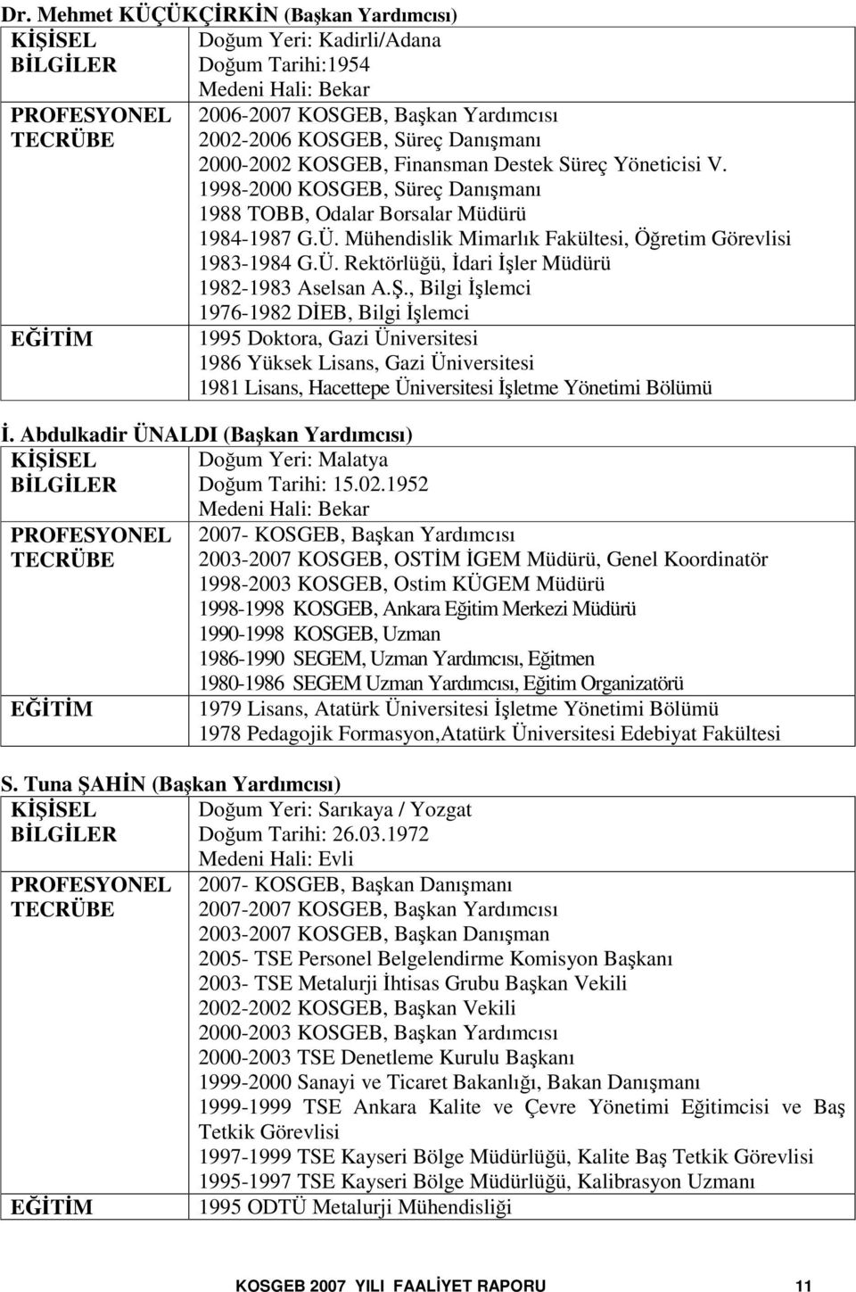 Mühendislik Mimarlık Fakültesi, Öretim Görevlisi 1983-1984 G.Ü. Rektörlüü, dari ler Müdürü 1982-1983 Aselsan A.