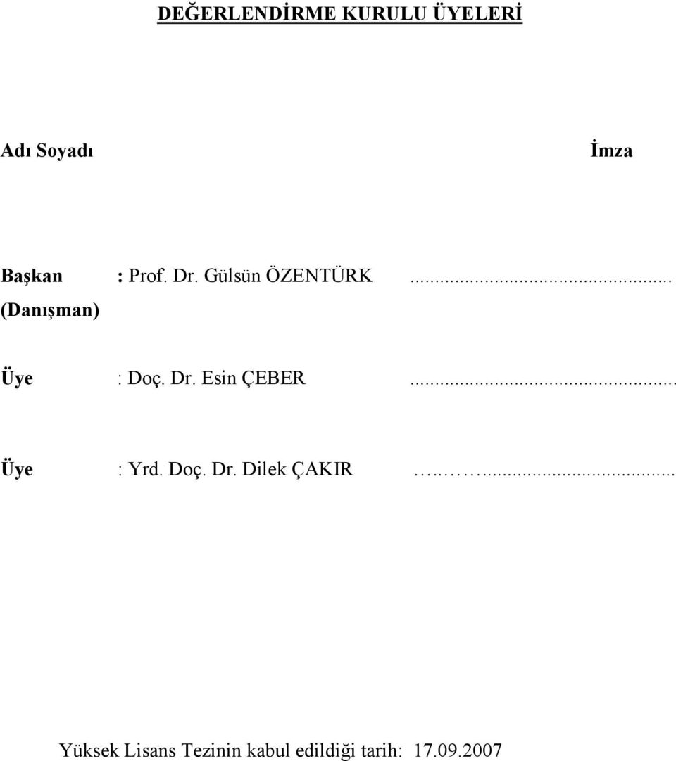 .. Üye : Yrd. Doç. Dr. Dilek ÇAKIR.