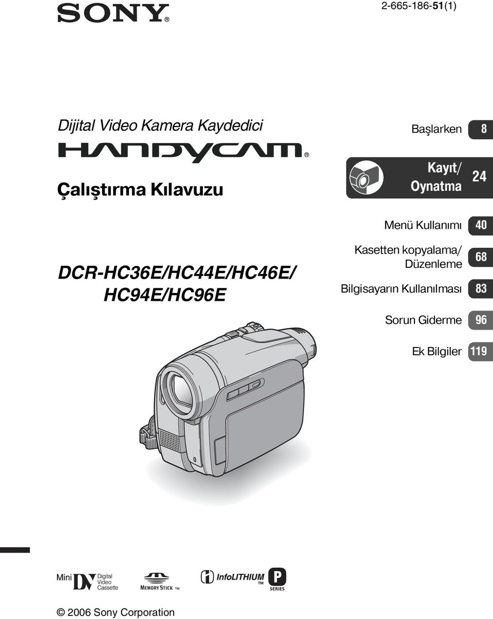 DCR-HC36E/HC44E/HC46E/ HC94E/HC96E Kasetten kopyalama/ Düzenleme