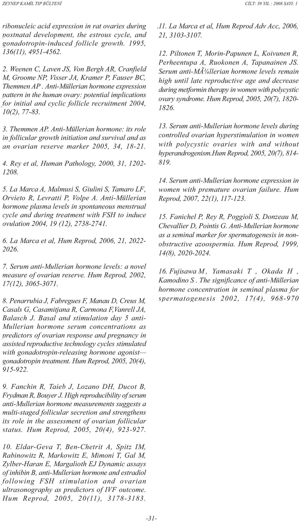 Anti-Müllerian hormone expression pattern in the human ovary: potential implications for initial and cyclic follicle recruitment 2004, 10(2), 77-83. 3. Themmen AP.