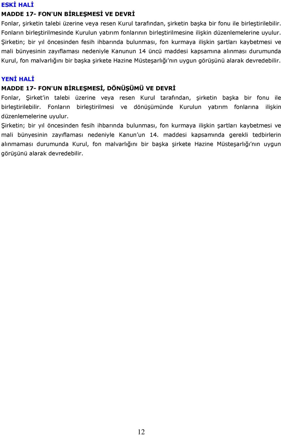 Şirketin; bir yıl öncesinden fesih ihbarında bulunması, fon kurmaya ilişkin şartları kaybetmesi ve mali bünyesinin zayıflaması nedeniyle Kanunun 14 üncü maddesi kapsamına alınması durumunda Kurul,