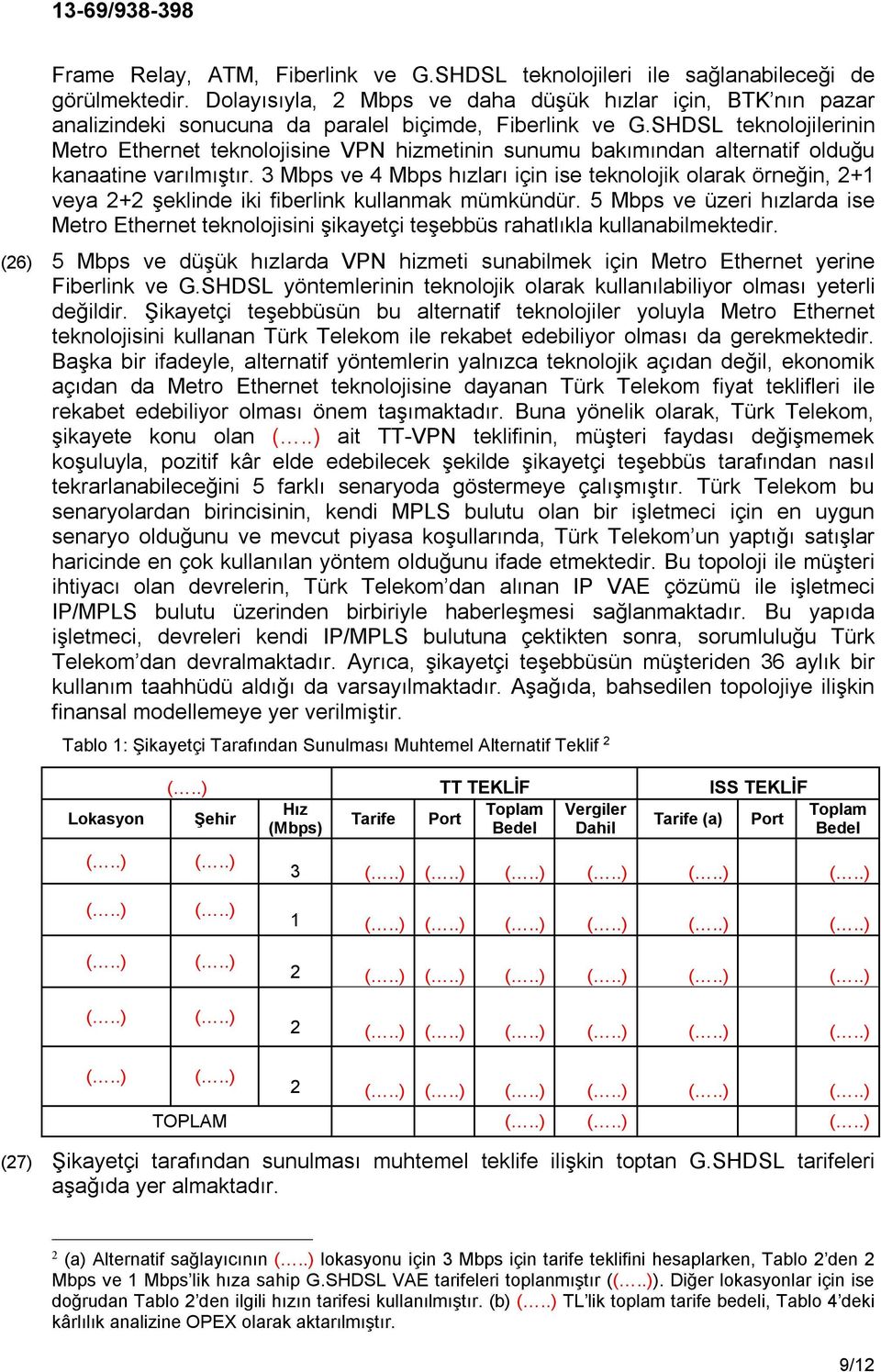 SHDSL teknolojilerinin Metro Ethernet teknolojisine VPN hizmetinin sunumu bakımından alternatif olduğu kanaatine varılmıştır.